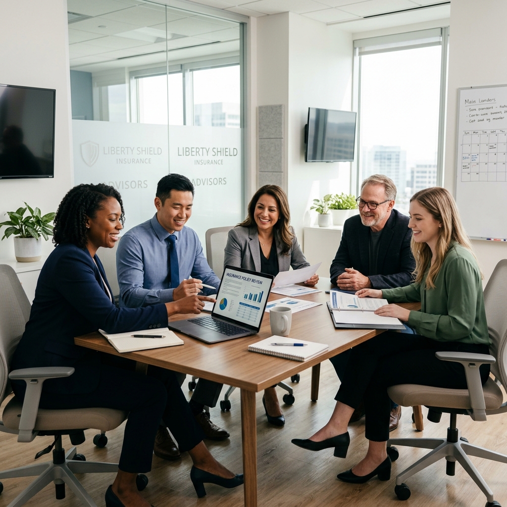 Insurance advisors reviewing policy options together